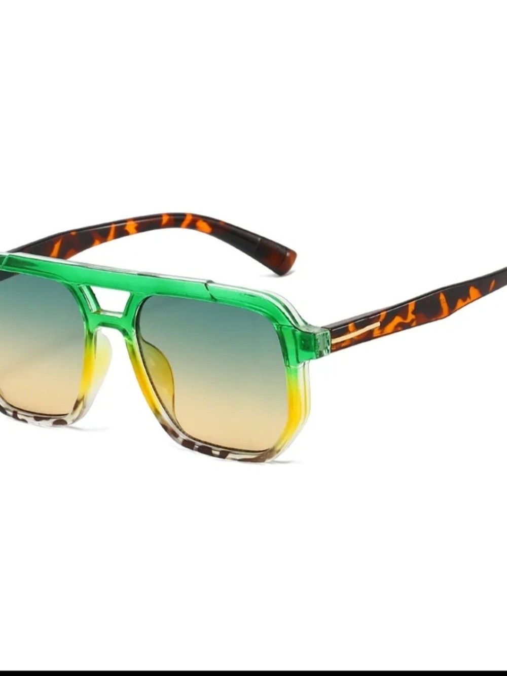 Unisex Gradient Green & Yellow Shield Sunglasses with Tortoiseshell Arms